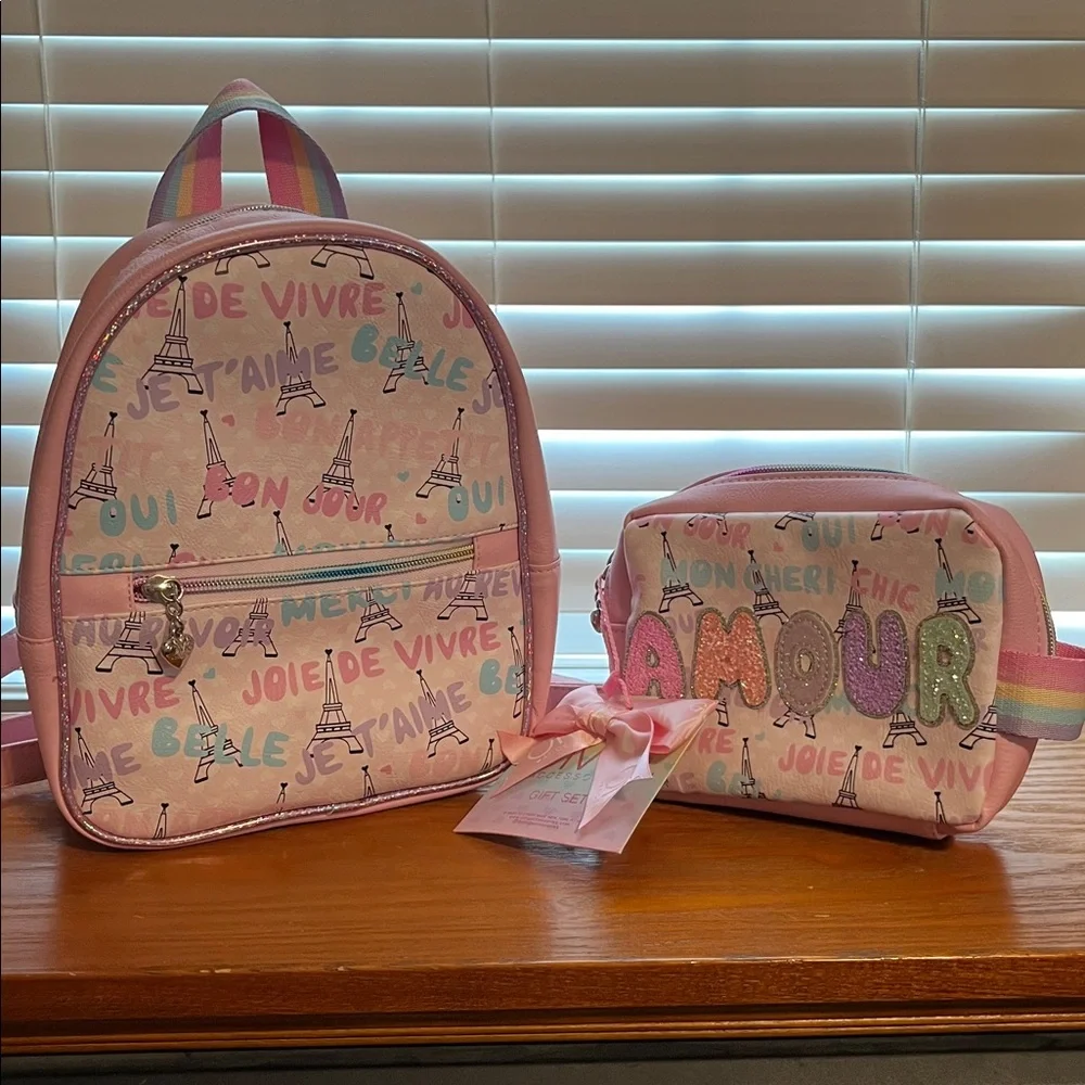 OMG Kids Mini Backpack and Pouch Set with Paris Design